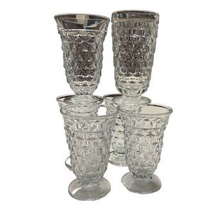 Set of 5+1 Fostoria American Cube/cubist 5 3/4” Footed Iced Tea Flared Tumblers